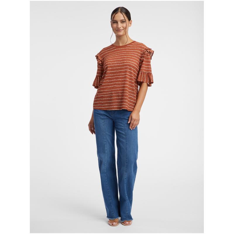 Hnědé dámské pruhované tričko