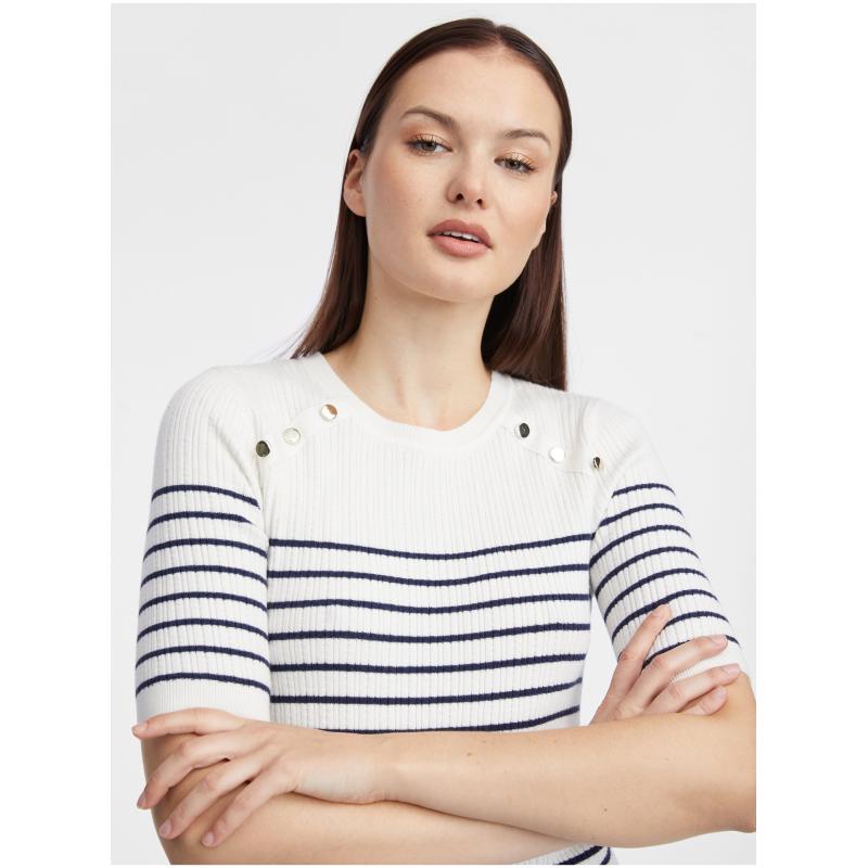 Fehér női csíkos pulóver ruha
