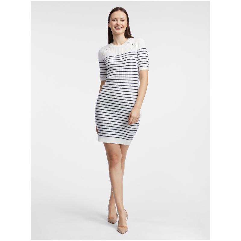 Fehér női csíkos pulóver ruha