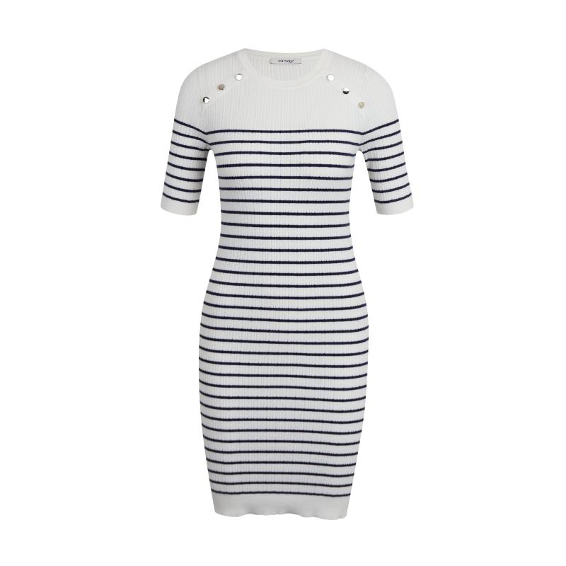 Fehér női csíkos pulóver ruha