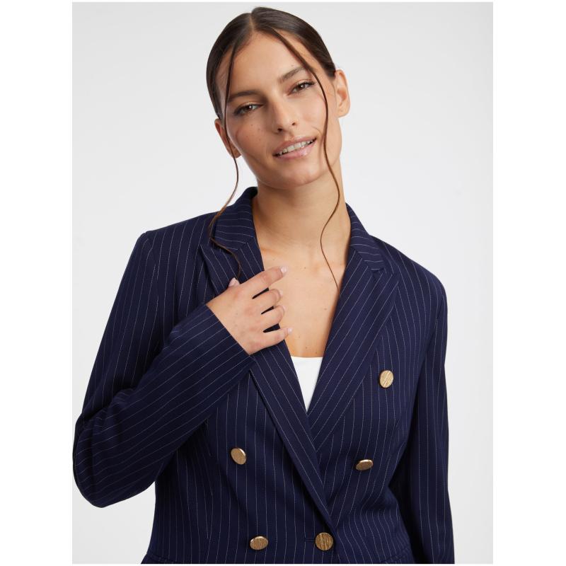 Tmavomodrá dámska pruhovaná bunda