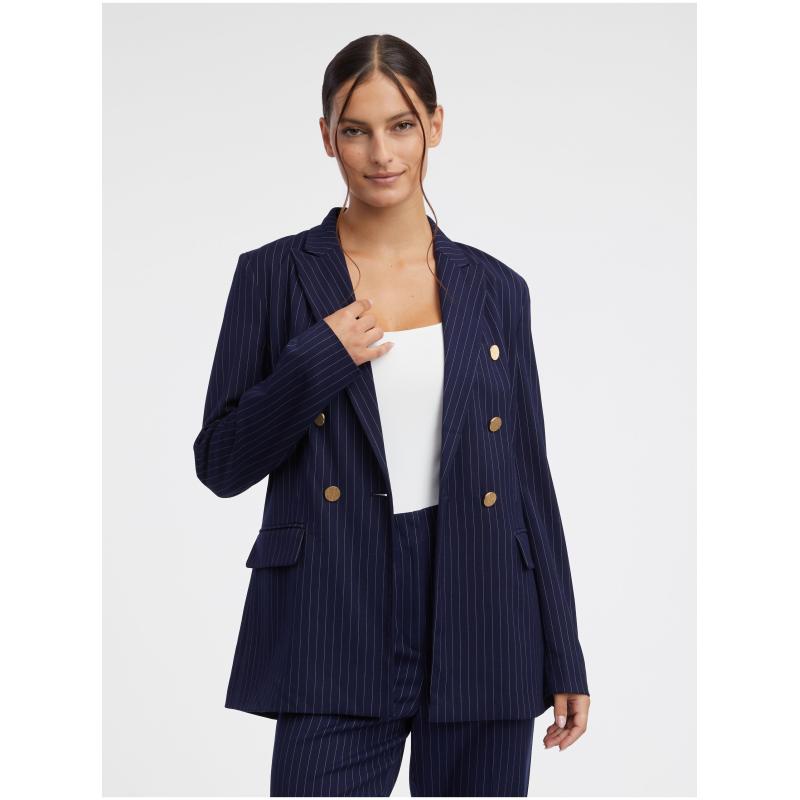 Tmavomodrá dámska pruhovaná bunda
