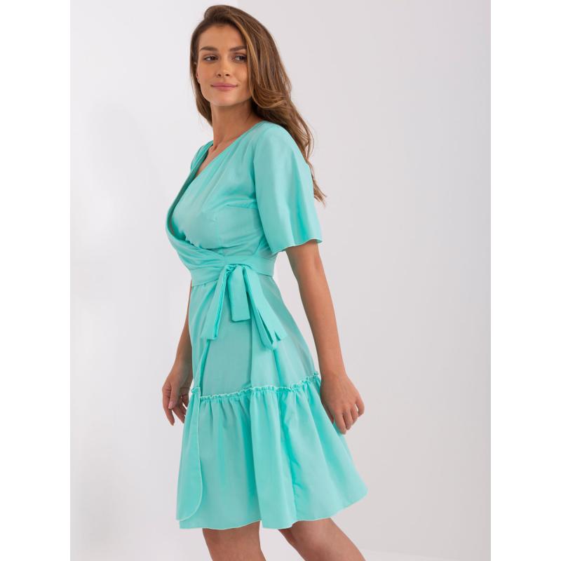 Dámské šaty s volánkovým lemem QUENN mátově zelené