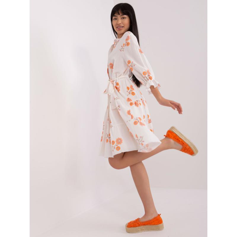 Női fodros szegélyű ruha ERODI fehér és narancs színben
