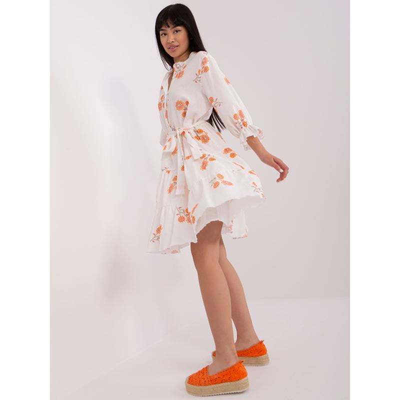 Női fodros szegélyű ruha ERODI fehér és narancs színben