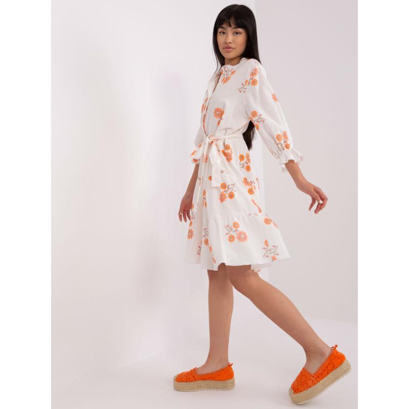 Női fodros szegélyű ruha ERODI fehér és narancs színben