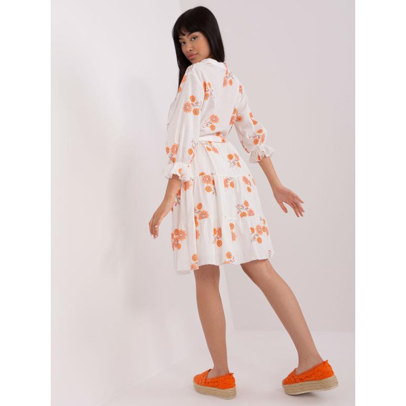 Női fodros szegélyű ruha ERODI fehér és narancs színben