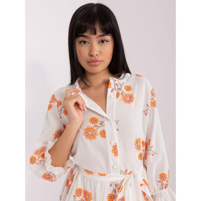 Női fodros szegélyű ruha ERODI fehér és narancs színben