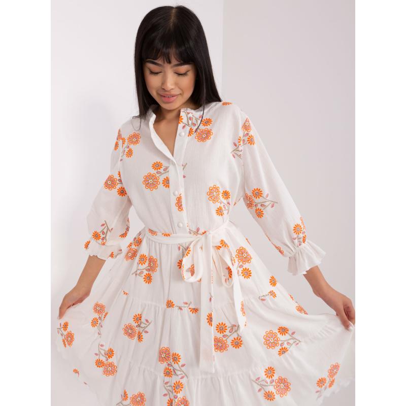 Női fodros szegélyű ruha ERODI fehér és narancs színben