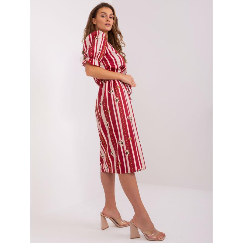 Dámské šaty s potiskem a žebrováním midi IVERI bordó 