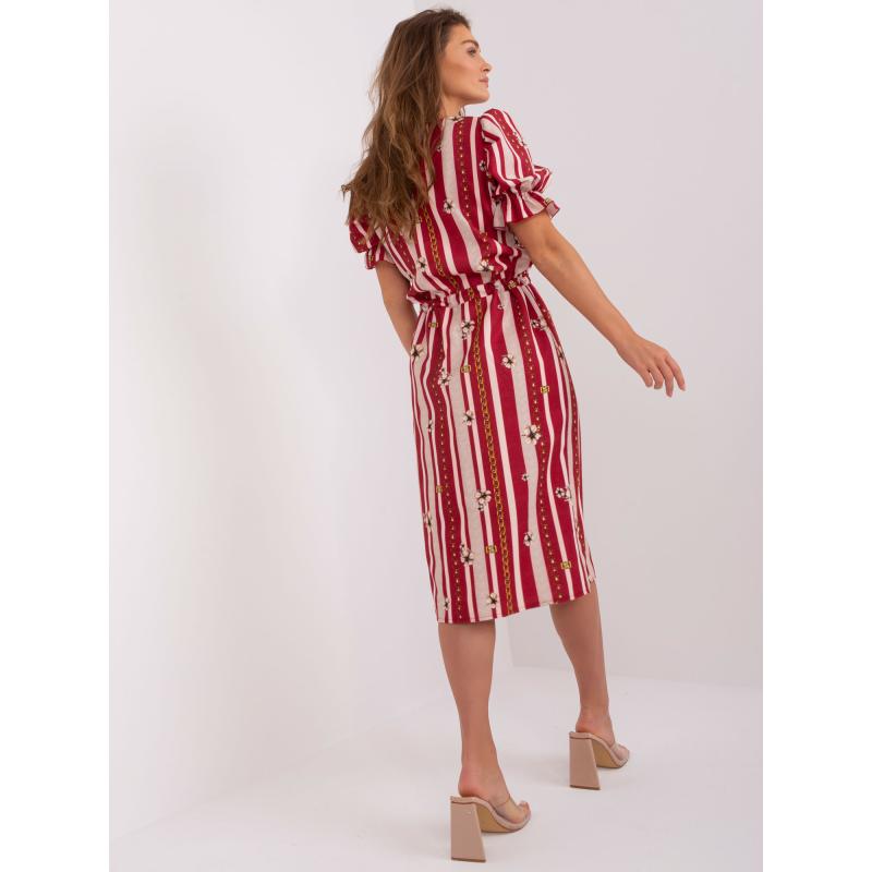 Dámské šaty s potiskem a žebrováním midi IVERI bordó 