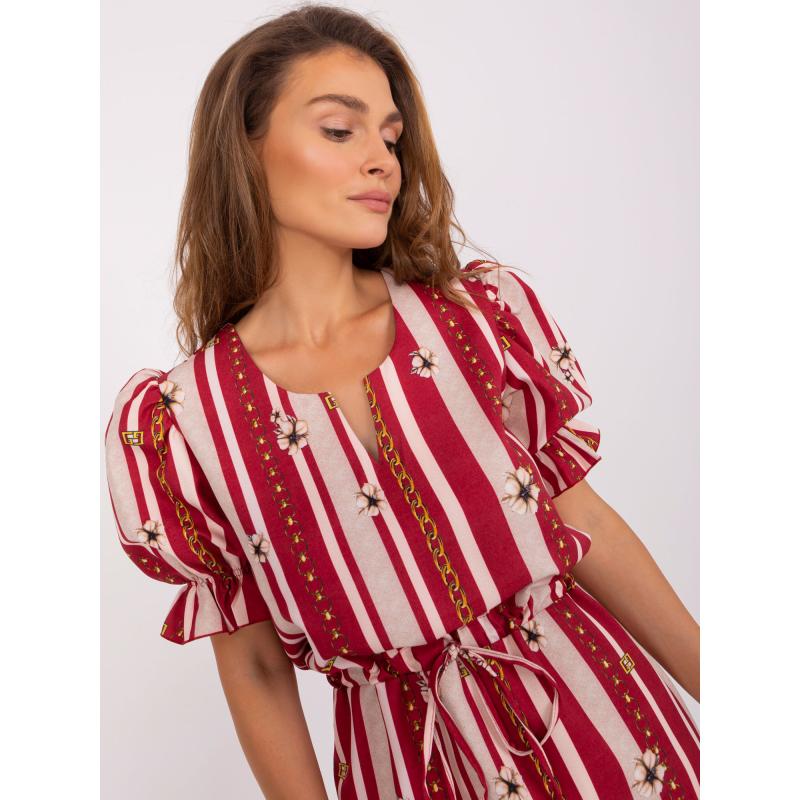 Dámské šaty s potiskem a žebrováním midi IVERI bordó 