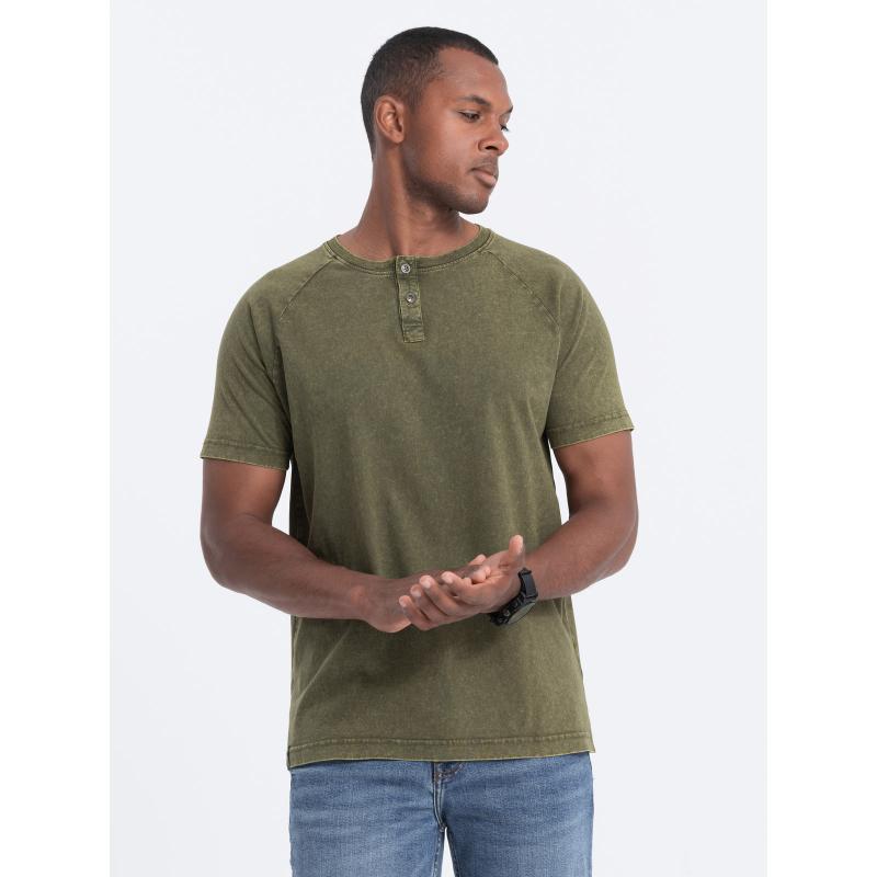 Pánske tričko henley s výstrihom dark olive V4 S1757