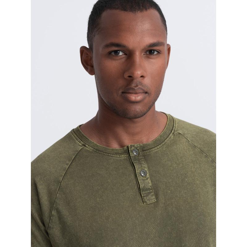 Pánske tričko henley s výstrihom dark olive V4 S1757