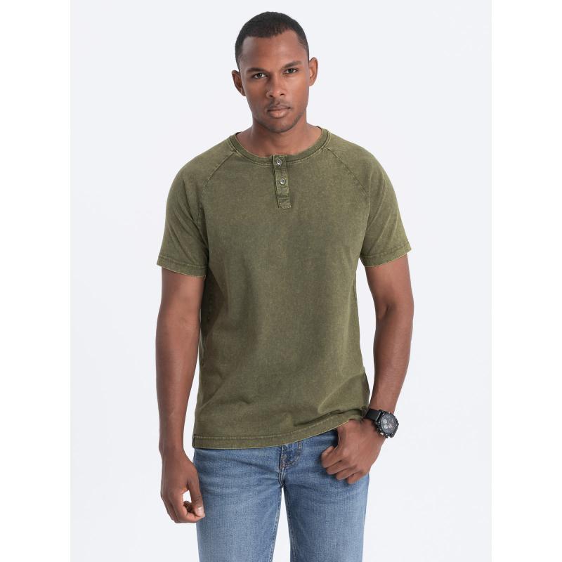 Pánske tričko henley s výstrihom dark olive V4 S1757