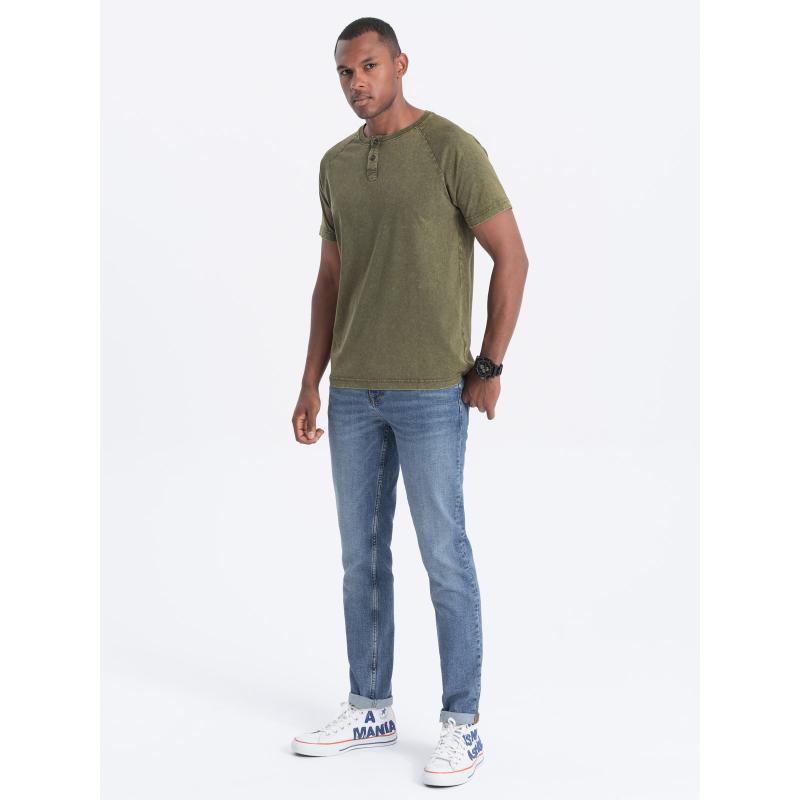 Pánske tričko henley s výstrihom dark olive V4 S1757