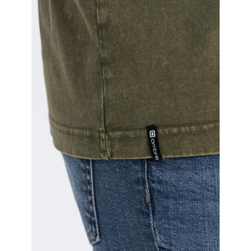 Pánske tričko henley s výstrihom dark olive V4 S1757