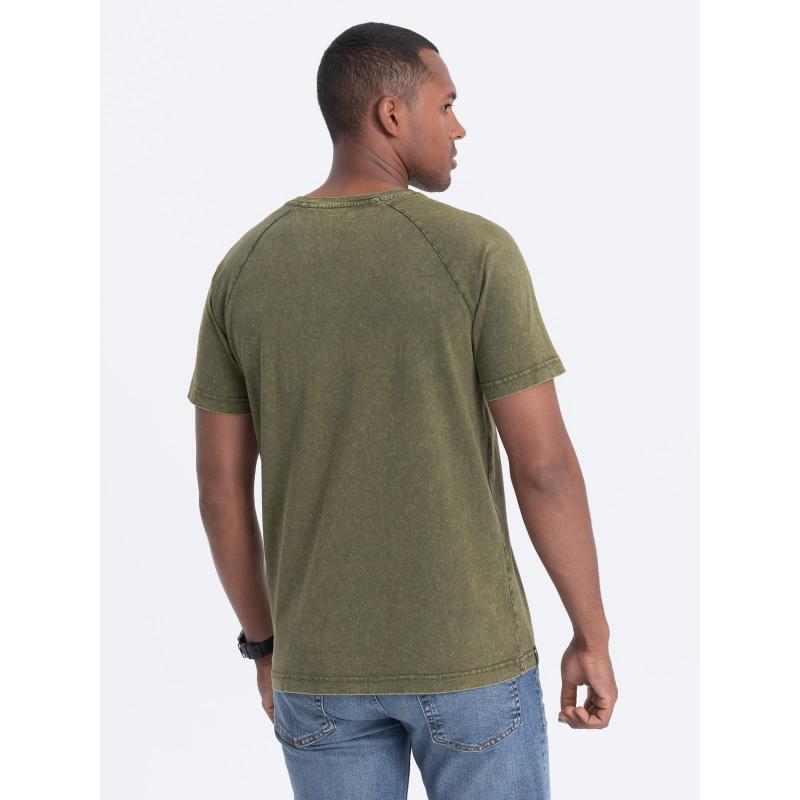 Pánske tričko henley s výstrihom dark olive V4 S1757