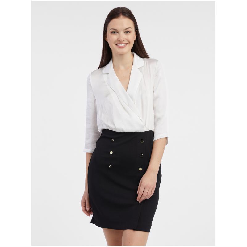 Krémovo-čierne dámske plášťové šaty