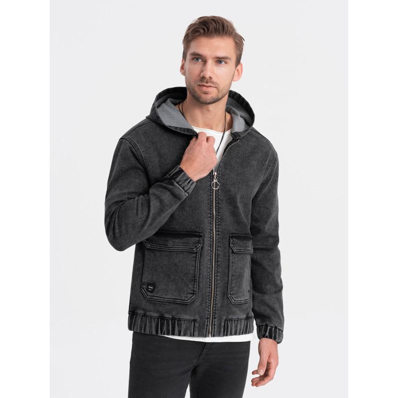 Férfi farmer katana dzseki cargo zsebekkel és csuklyával V4 C558 fekete