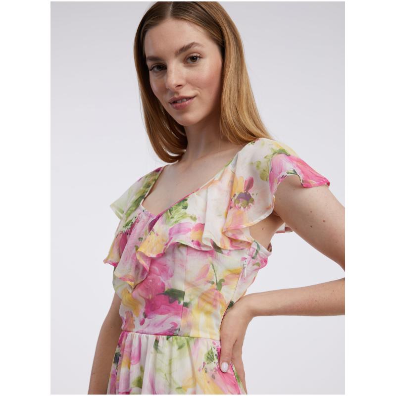 Růžovo-bílé dámské květované maxišaty