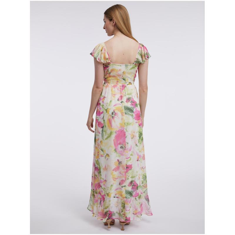 Růžovo-bílé dámské květované maxišaty