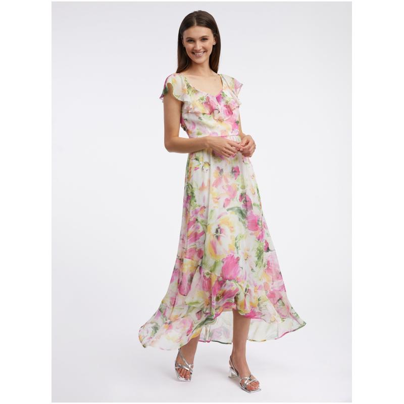 Růžovo-bílé dámské květované maxišaty