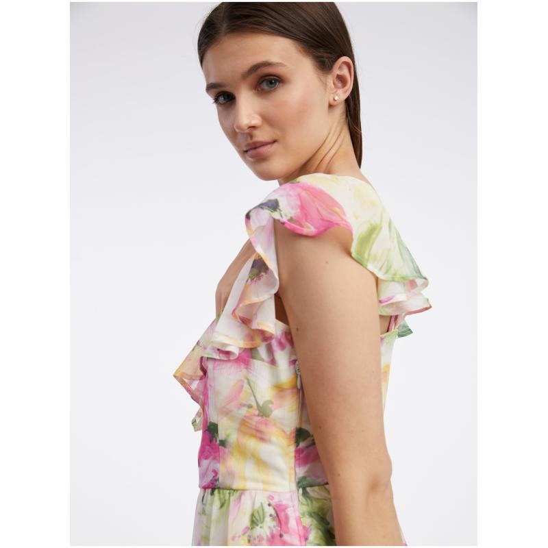 Růžovo-bílé dámské květované maxišaty