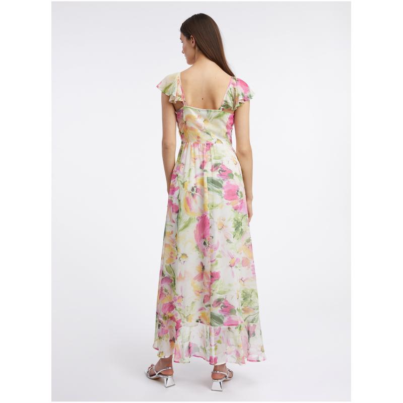 Růžovo-bílé dámské květované maxišaty