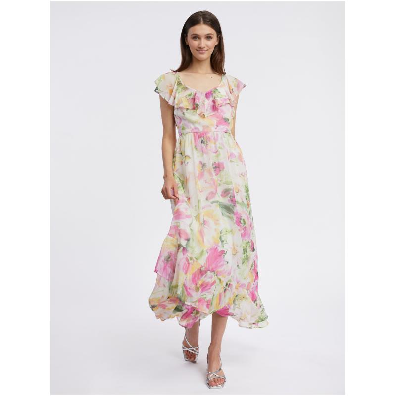 Růžovo-bílé dámské květované maxišaty