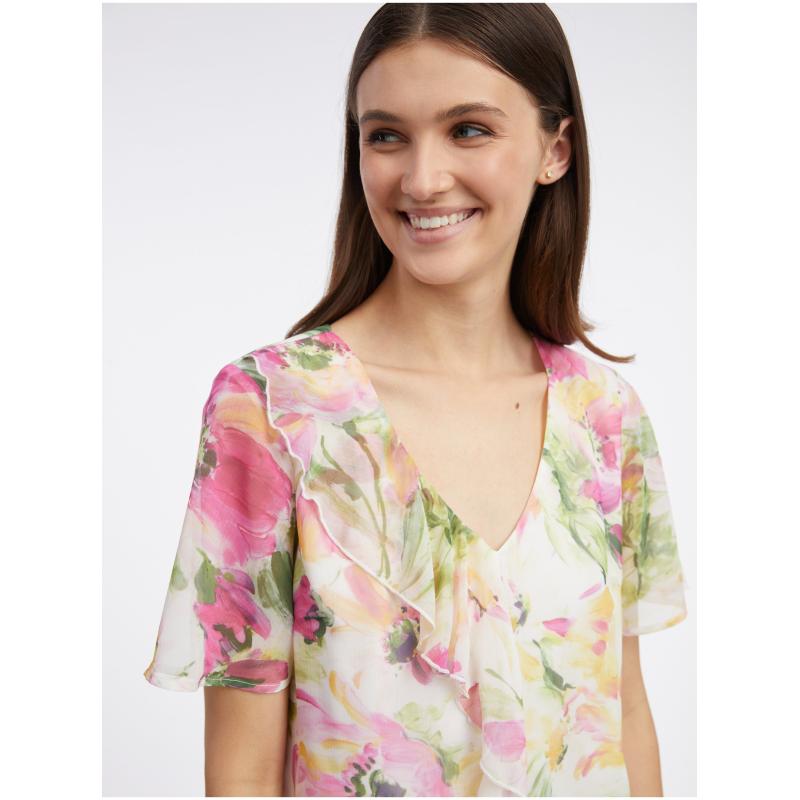 Ružovo-biela dámska kvetovaná blúzka
