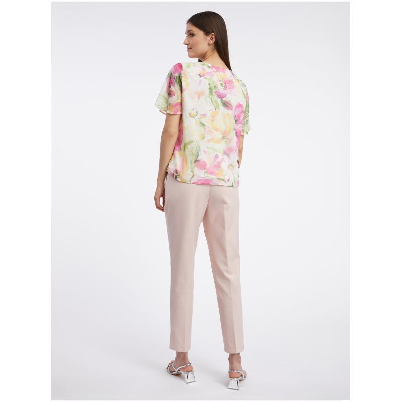 Ružovo-biela dámska kvetovaná blúzka