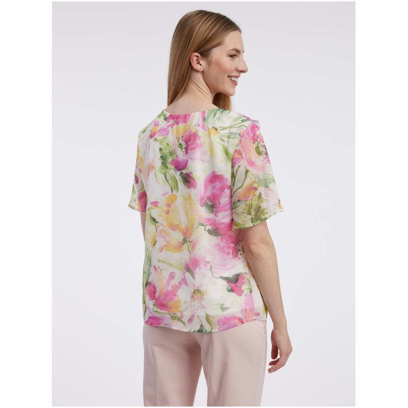 Ružovo-biela dámska kvetovaná blúzka