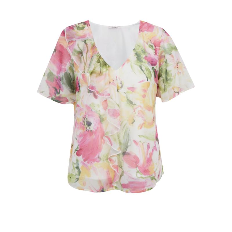 Ružovo-biela dámska kvetovaná blúzka