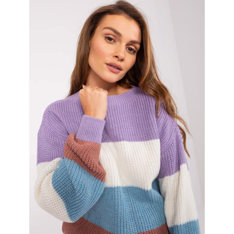 Női oversize csíkos pulóver MARTA lila és kék