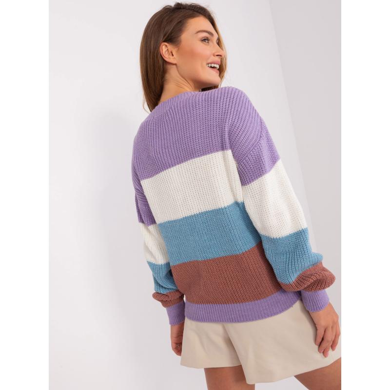 Női oversize csíkos pulóver MARTA lila és kék