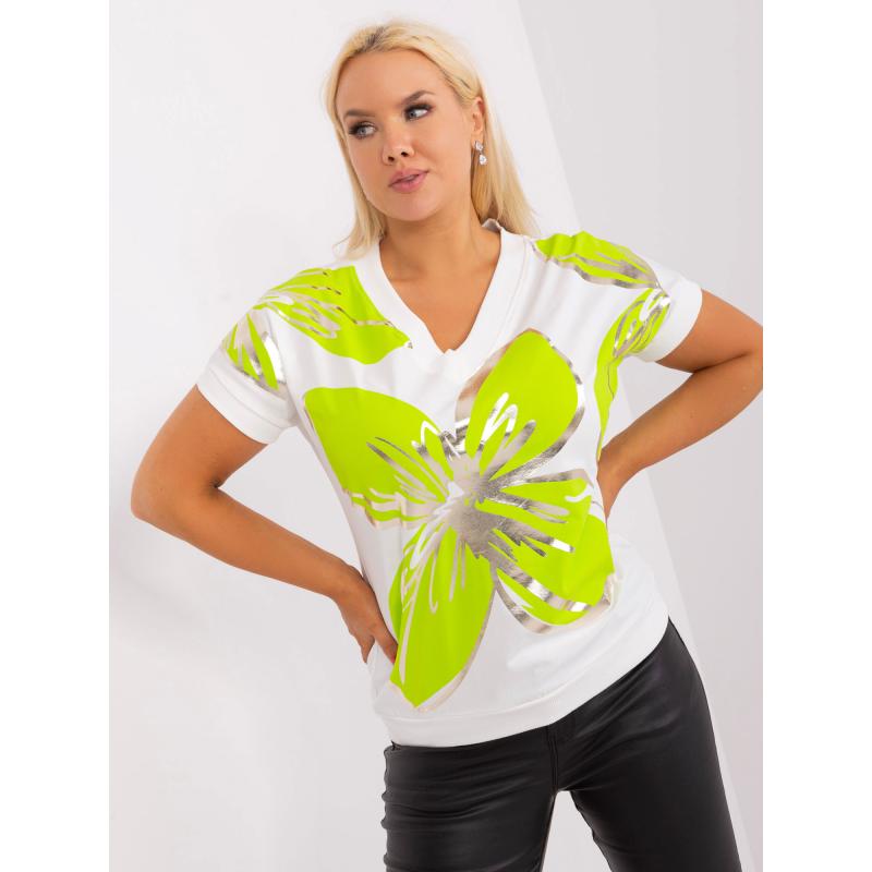 Dámská halenka s výstřihem plus size BEATRICE ecru-světle zelená  