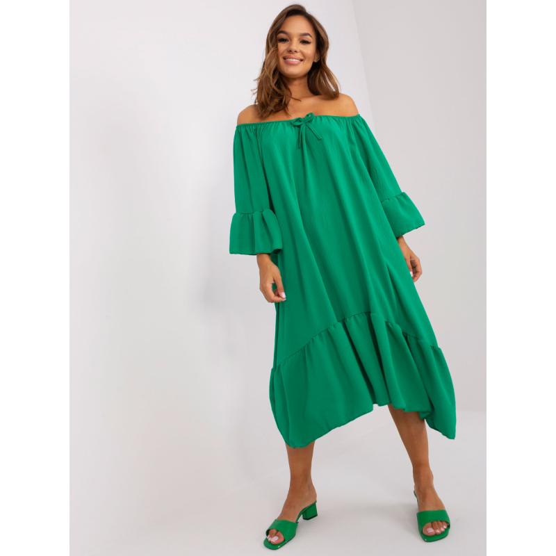 Dámské šaty s volánky midi oversize JUDITA zelené  