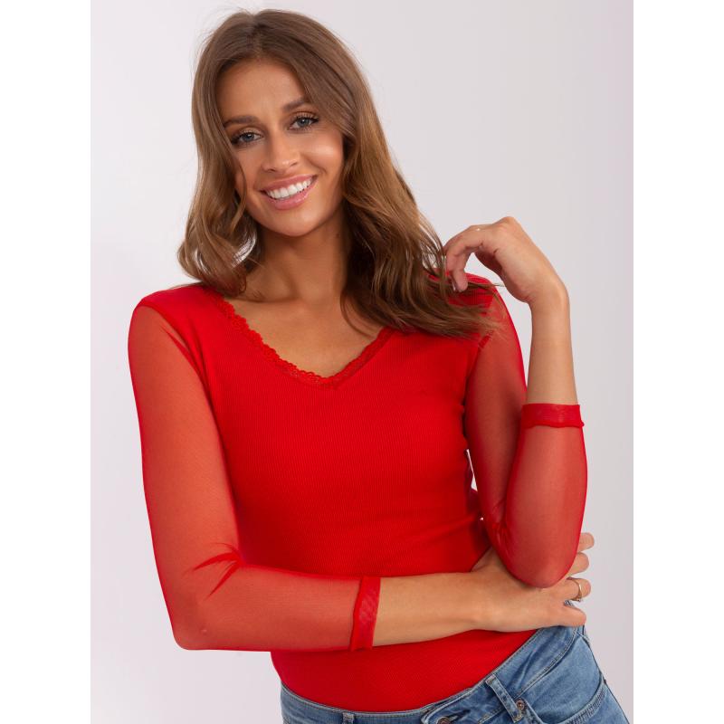 Női blúz hálós ujjakkal RUE PARIS piros