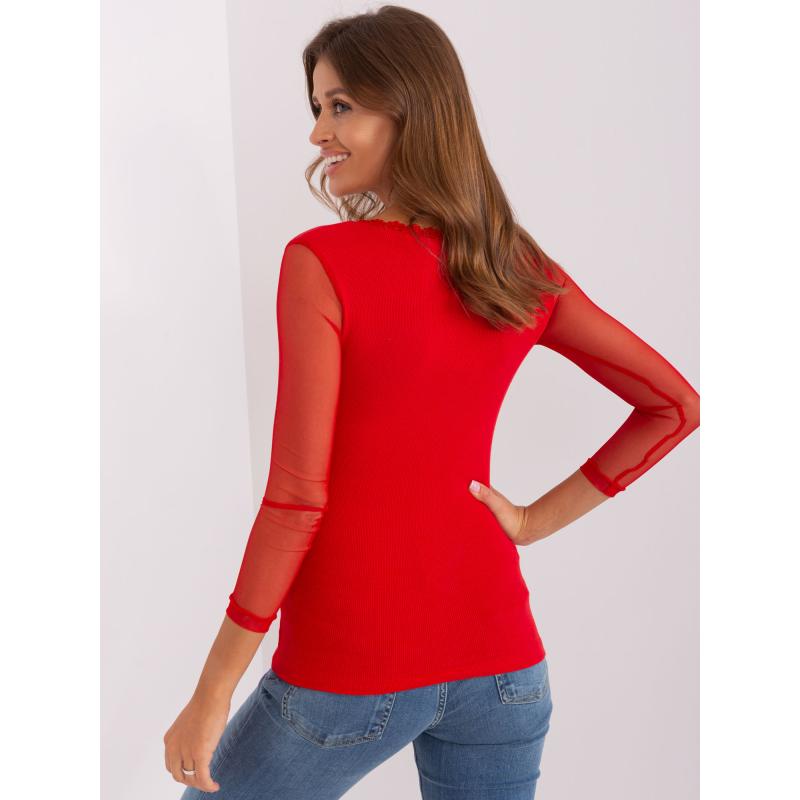 Női blúz hálós ujjakkal RUE PARIS piros