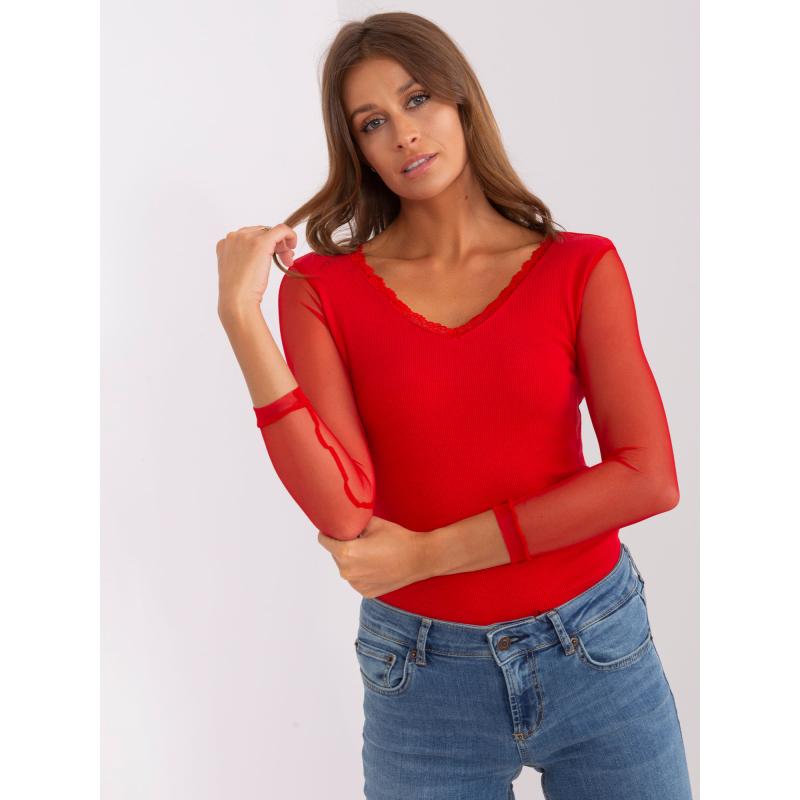 Női blúz hálós ujjakkal RUE PARIS piros