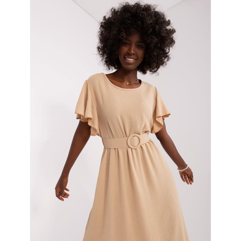 Dámské šaty s kulatým výstřihem LUCIE béžové
