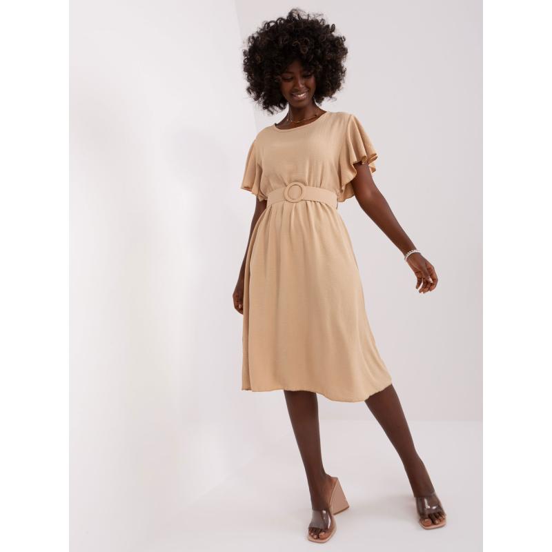 Dámské šaty s kulatým výstřihem LUCIE béžové