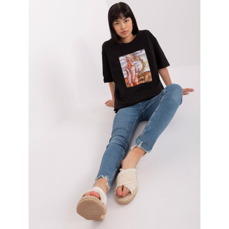 Dámské tričko s potiskem a aplikací ZOE černé 