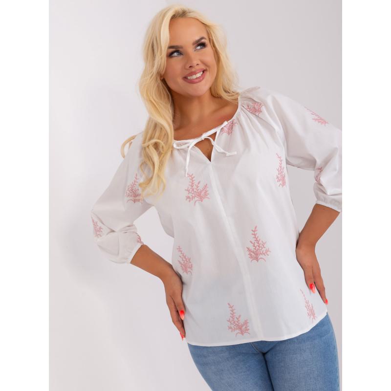 Dámská halenka vzorovaná plus size ROMA bílá a růžová 