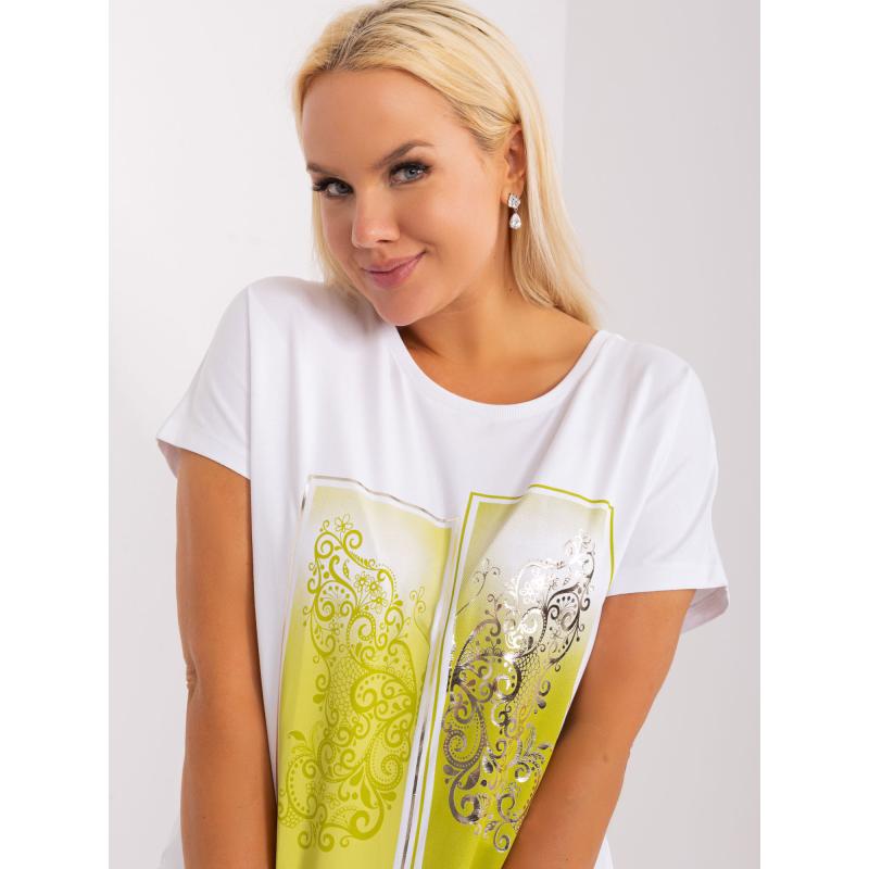 Női rövid ujjú pamut plus size blúz NICOLA ekrü-mészkék