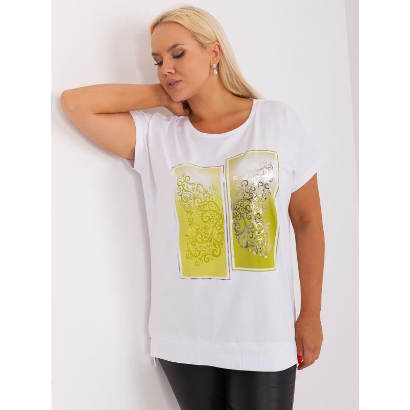 Női rövid ujjú pamut plus size blúz NICOLA ekrü-mészkék