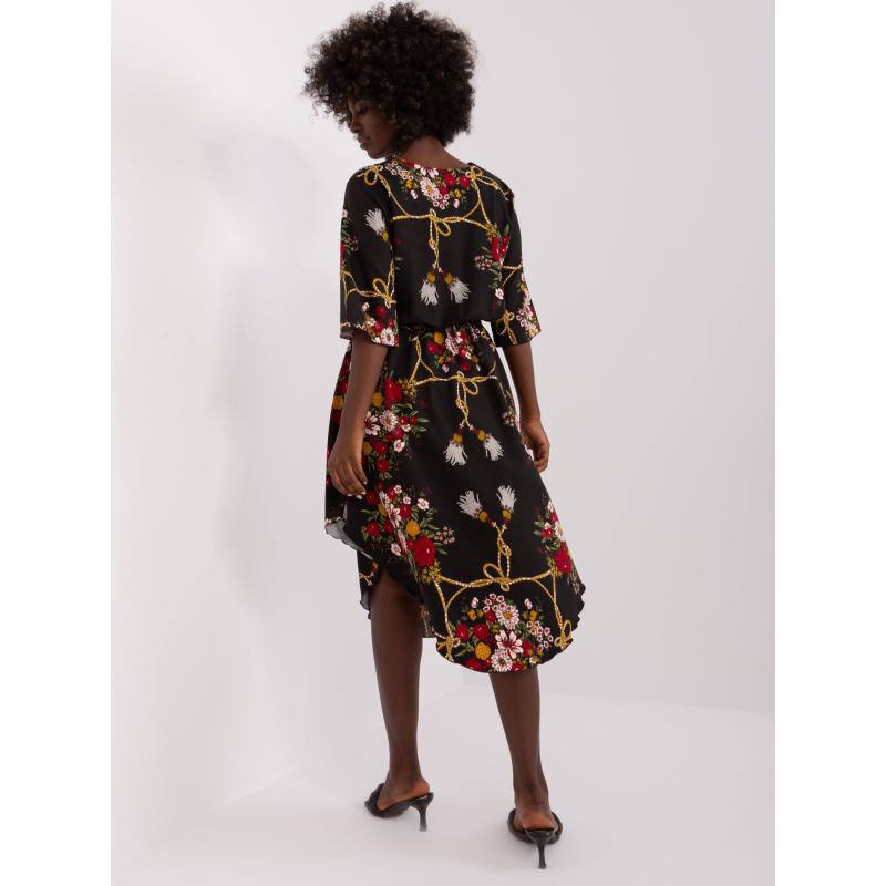 Dámske midi šaty s potlačou a 3/4 rukávmi BEATA čierne