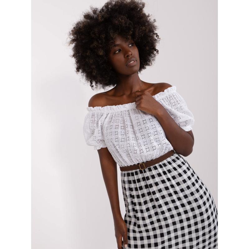 Dámské šaty s páskem puntíkované ELA ecru černé 