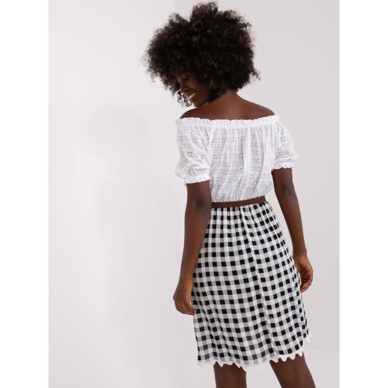 Dámské šaty s páskem puntíkované ELA ecru černé 